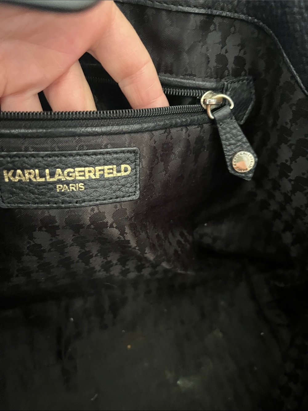 Karl Lagerfeld Black and Cream Two-Tone Pebbled Leather Tote - Picture 10 of 11
